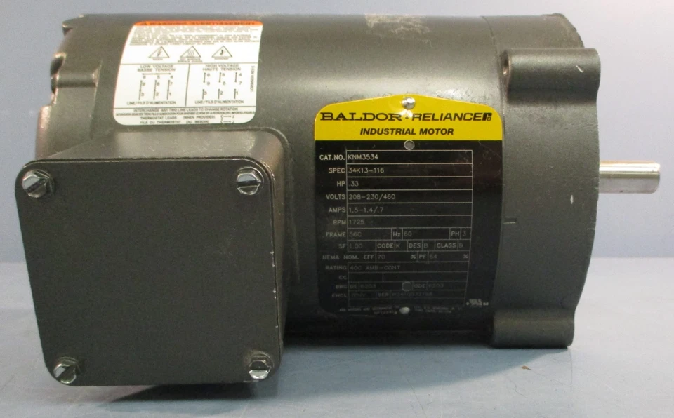 Baldor Reliance KNM3534 3 Phase Motor 34K13-116 .33 HP 1725 RPM 5/8" Shaft Dia - Image 3 of 4