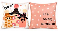 Spooky Season Witch Ghost Halloween Throw Pillows Set of 2, 18x18 Inch