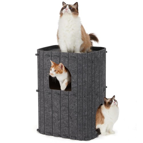 Cat House for Indoor Cats, 2-Storey Large Cat Bed Cave, Cozy Felt Covered Cat...