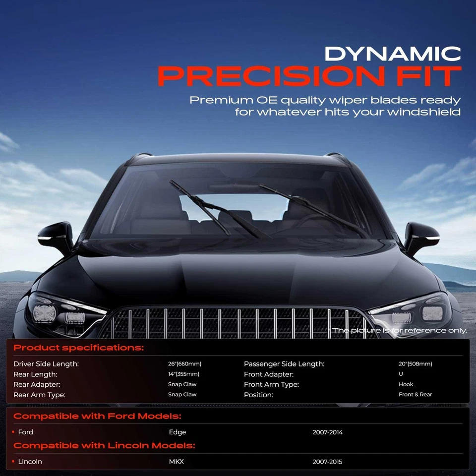 Limpiaparabrisas de 26"" y 20"" y 14"" 3 piezas para Ford Edge 07-14 Lincoln MKX Foto 2 de 4