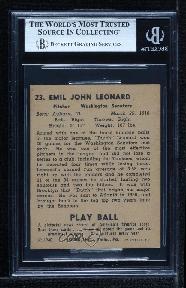 1940 Play Ball Dutch Leonard #23 BGS 4.5 - Image 2 of 2