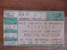 MEGADETH TICKET STUB Jan. 24, 1995 01-24-95 Corrosion Of Conformaty Vintage 