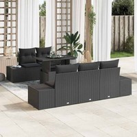 6-Teiliges Garten Sofa Set Mit Kissen Schwarz Poly Rattan