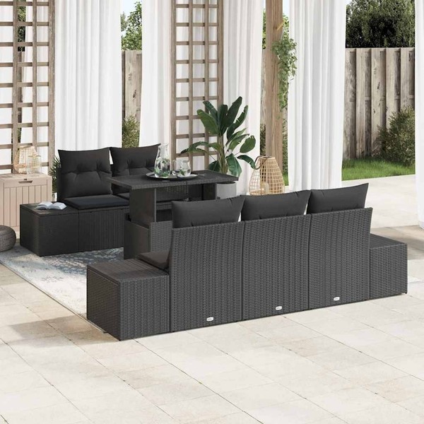 6-Teiliges Garten Sofa Set Mit Kissen Schwarz Poly Rattan-image