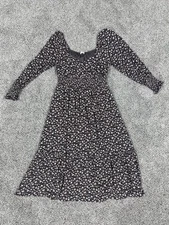 In Loom Brown Floral Elastic Waist Cuff Tiered Maxi Dress Boho Lined Size S