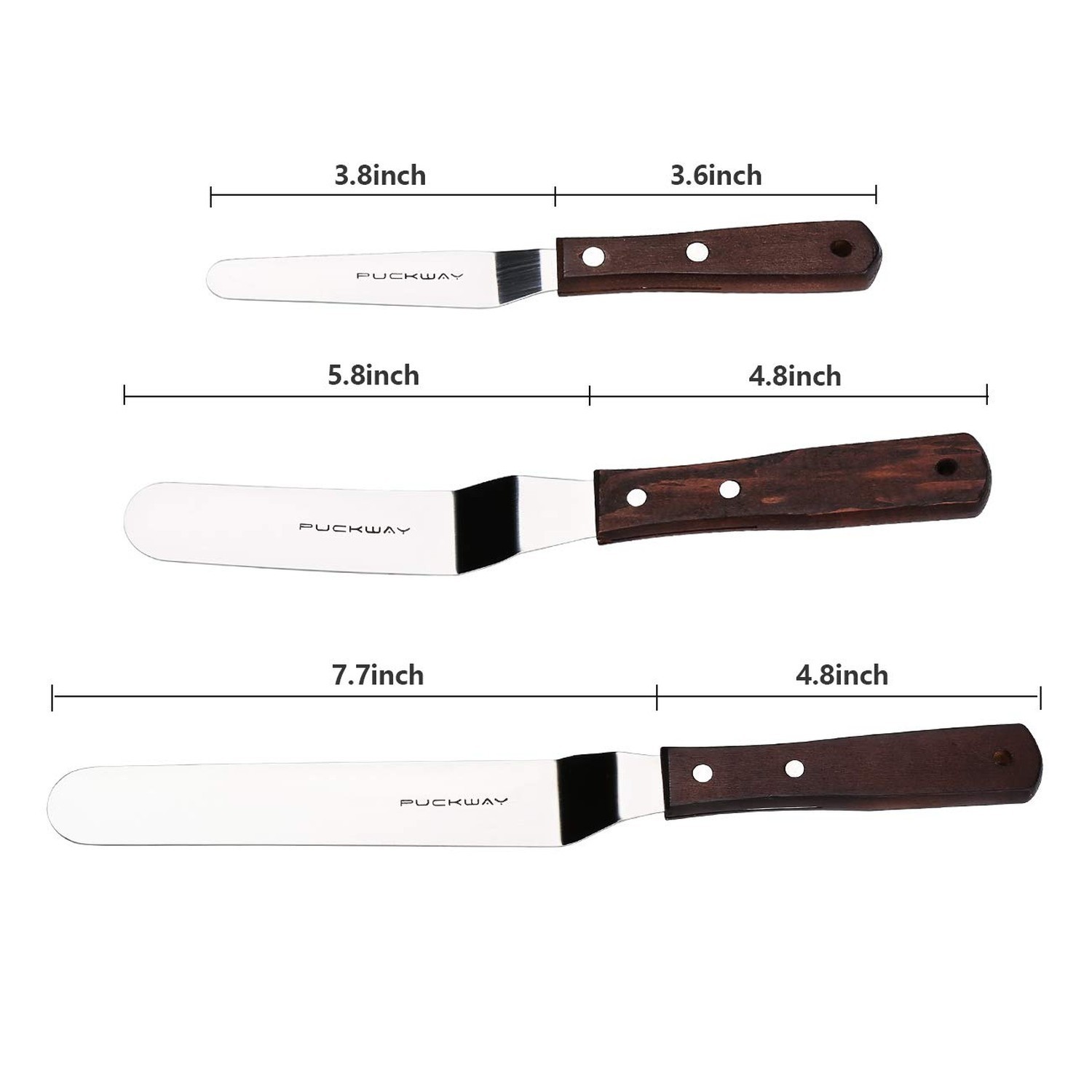 Offset Cake Icing Spatula Set of 3 Professional Stainless Steel Decorating Fr...