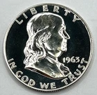 1963 Franklin Half Dollar Silver Proof Deep Cameo Mirrors
