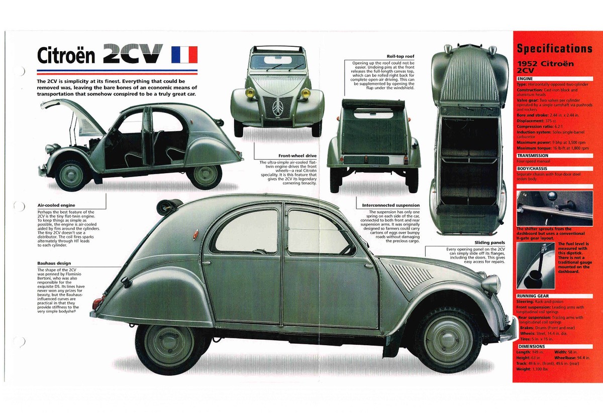 CITROEN 2CV/2 CV SPEC SHEET/Brochure/Catalog:1952,1953, | eBay