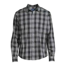 George Men's Black Plaid Poplin Button-Up Shirt Long Sleeve Size S 34-36