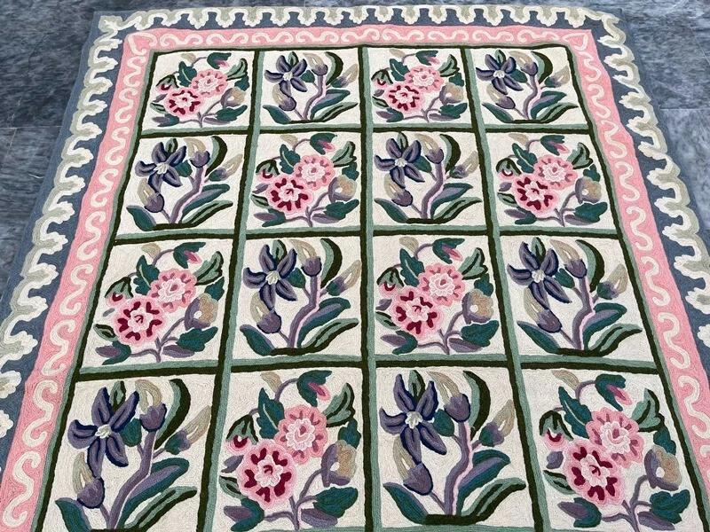 Alfombra estilo Aubusson francesa vintage puntada de cadena alfombra decoración de lana bohemia 4x6 pies Foto 4 de 4