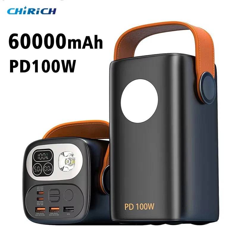 Power Bank Charger Battery PD100W Fast  Laptop Phone Backup Flashlight  5 ports