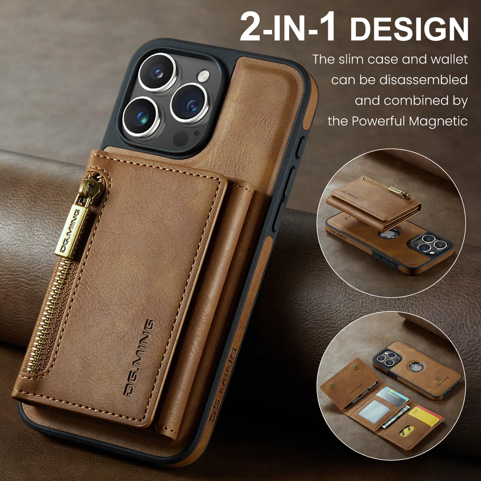 2-in-1 Removable Magnetic Flip Leather Card Wallet Case Cover For Cell Phones M5 - Image 3 of 4