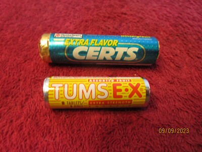 Vintage Unopened Pack of Certs Extra Flavor Wintergreen + Pack of Tums E-X