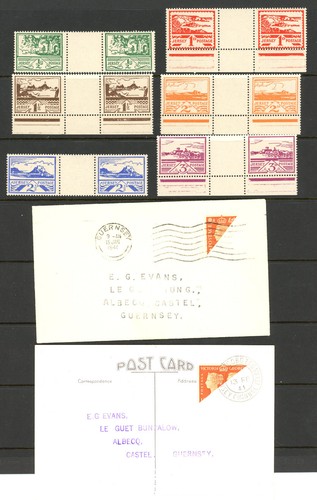 Channel Islands JERSEY/GUERNSEY 1941-43 2d bisect covers + MNH gutter pair set 6