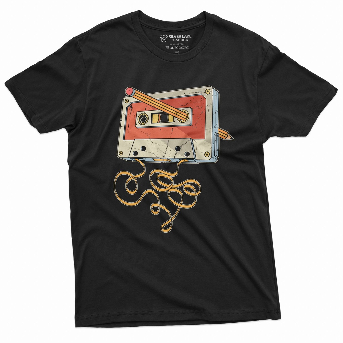 Vintage Music T Shirt With Pencil Winding Up A Cassette Tape Vintage Music T Shirt With Pencil Winding Up A Cassette Tape