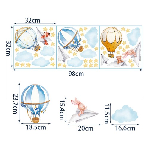 Window Decal Kids Room Hot Air Balloon Wall Sticker Smooth Surface