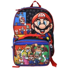 Nintendo Super Mario 16" Backpack with Lunch Bag New, Mario Backpack for Kids