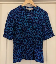 Vintage Jean Louis Scherrer Boutique JLS  Animal Print Blouse Blue/Purple 42
