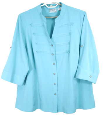 KATHY CHE Womens Stretch Polyester 3/4 Sleeve Blouse Teal Blue Size 18W 20W Plus