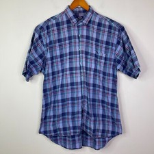 Vintage GAP Mens Shirt Size Large Blue Plaid Short Sleeve Made in USA Cotton