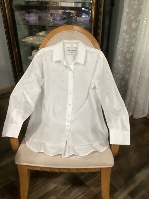 KARL LAGERFELD PARIS Women's Embellished Button-Down Blouse Sz S Beautiful ****