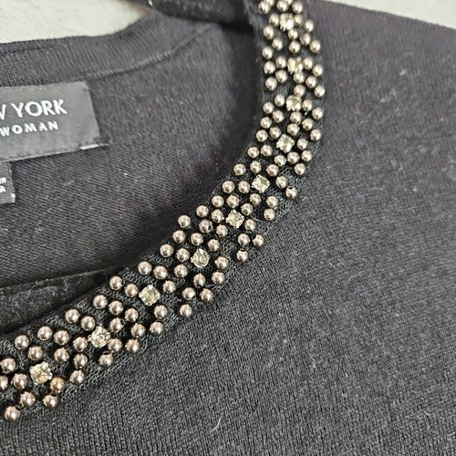 Jones New York Wool Blend Black Long Slv Rhinestones Beads Collar Sweater Sz 3X - Picture 5 of 18