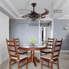 42" Tiffany Retractable Ceiling Fan Light LED Dimmable Chandelier W/ Remote 56W
