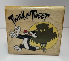 RARE "Twick or Tweet" Sylvester and Tweety Rubber Stamp Looney Tunes Vintage