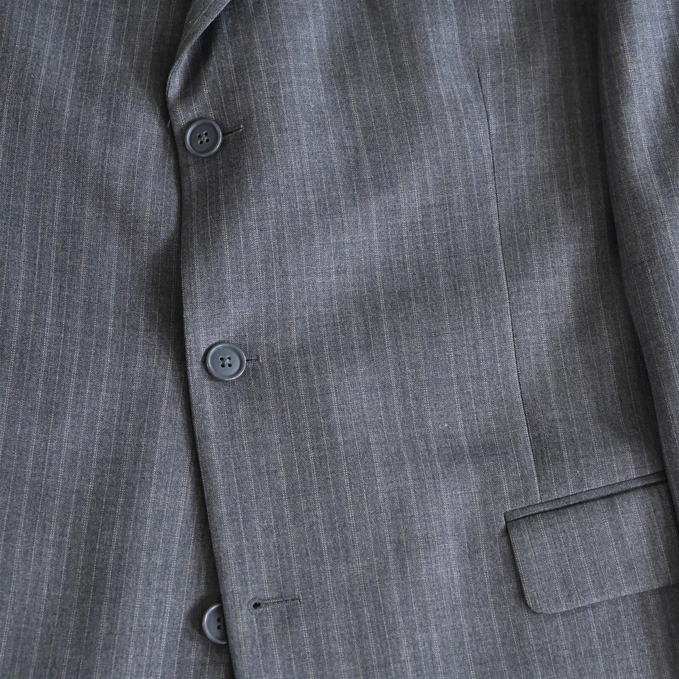Andrew Fezza 46L 38x30 Gray Stripe 100% Wool Mens Coat Jacket Pants Suit - Image 3 of 4