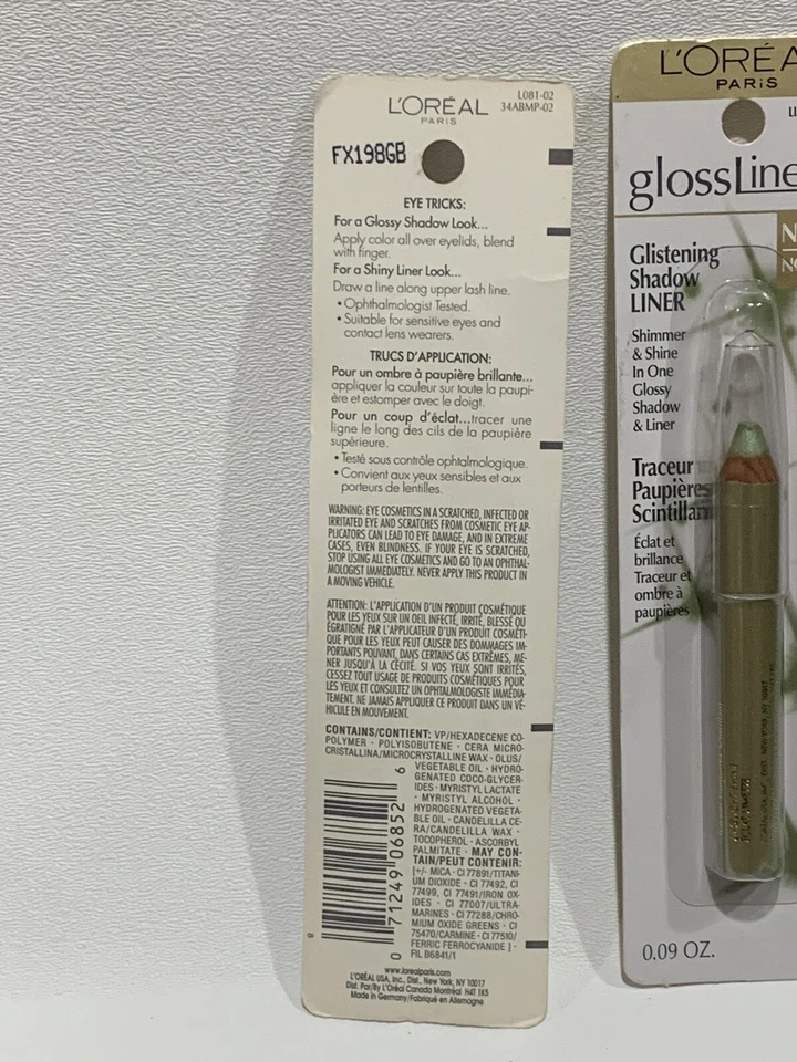 3X L'Oreal Glosslines Glistening Shadow Liner Shimmer Pencil LIMELIGHT SHINE - Image 2 of 2