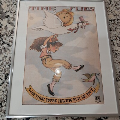 Mary Engelbreit framed art Print Time Flies Whether your having fun or not girl