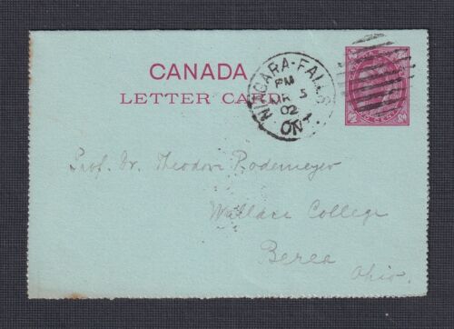 CANADA 1902 2C POSTAL STATIONERY LETTER CARD NIAGARA FALLS ONTARIO TO OHIO USA - Afbeelding 1 van 3