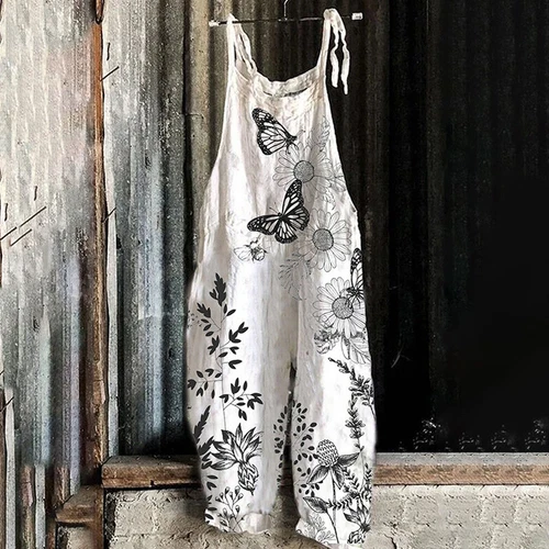 Women Floral Jumpsuit Baggy Dungaree Boho Ladies Summer Romper Playsuit Overalls - Picture 7 of 32