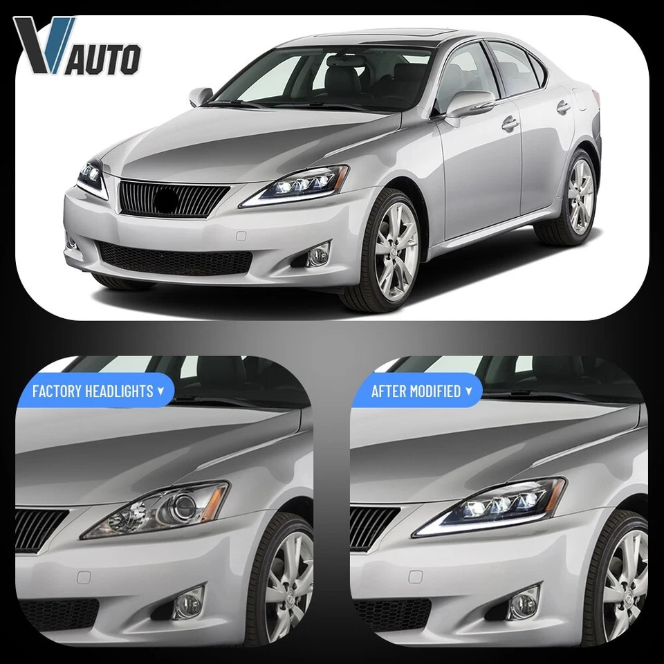 Pair LED Projector Headlight For 2006-2013 Lexus IS 250 350 ISF Black Rear Lamps - Image 2 of 4