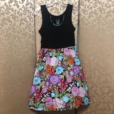 Anthropologie Fei Black Purple Multi-Color Floral Dress Size Small S