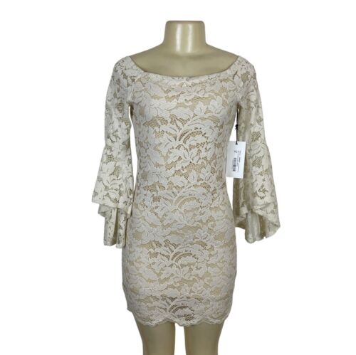 Fifteen Twenty Bell Sleeve Off-Shoulder Lace Dress Size XS Beige- NEW