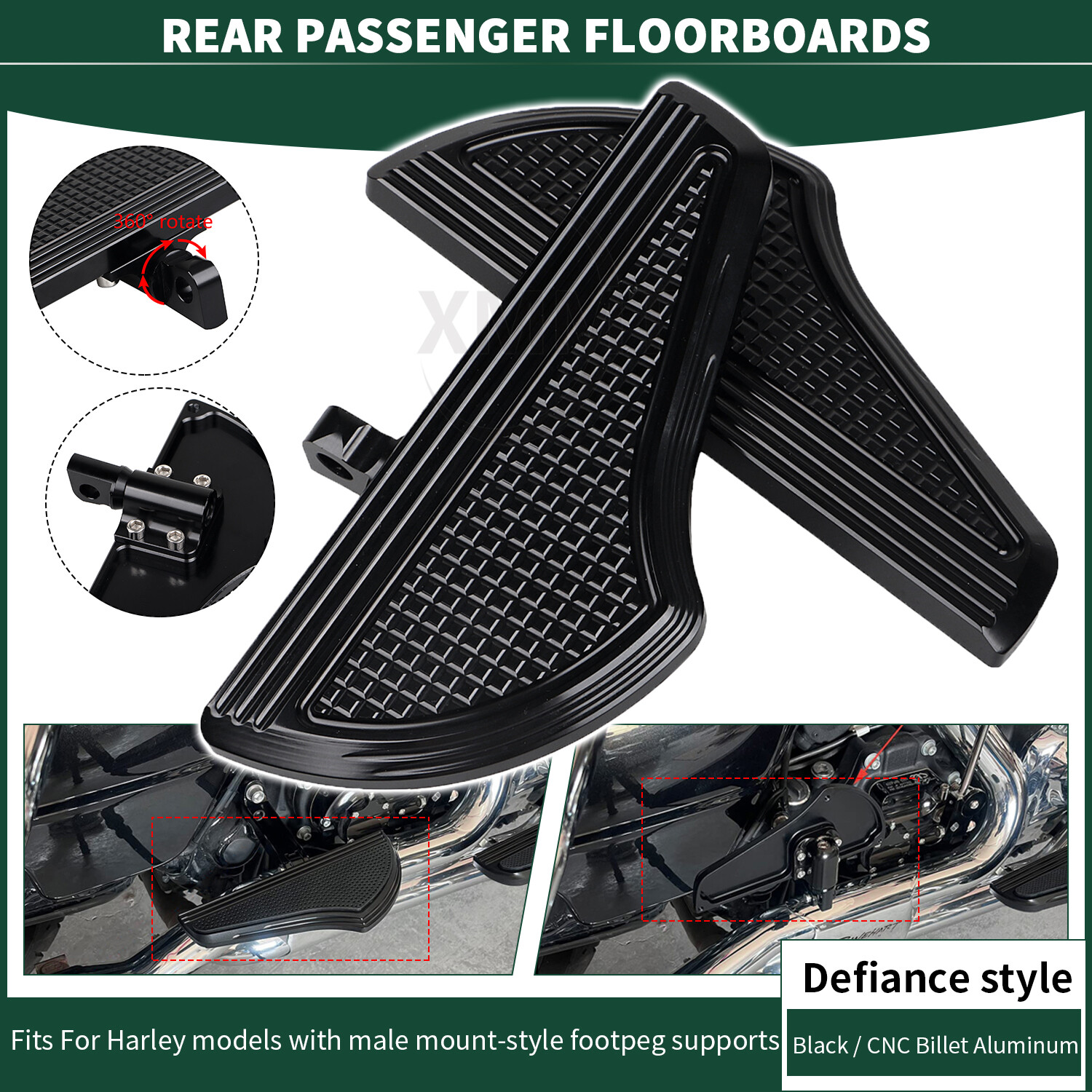 Defiance Passenger Floorboards Footboards For Harley Electra Road Glide