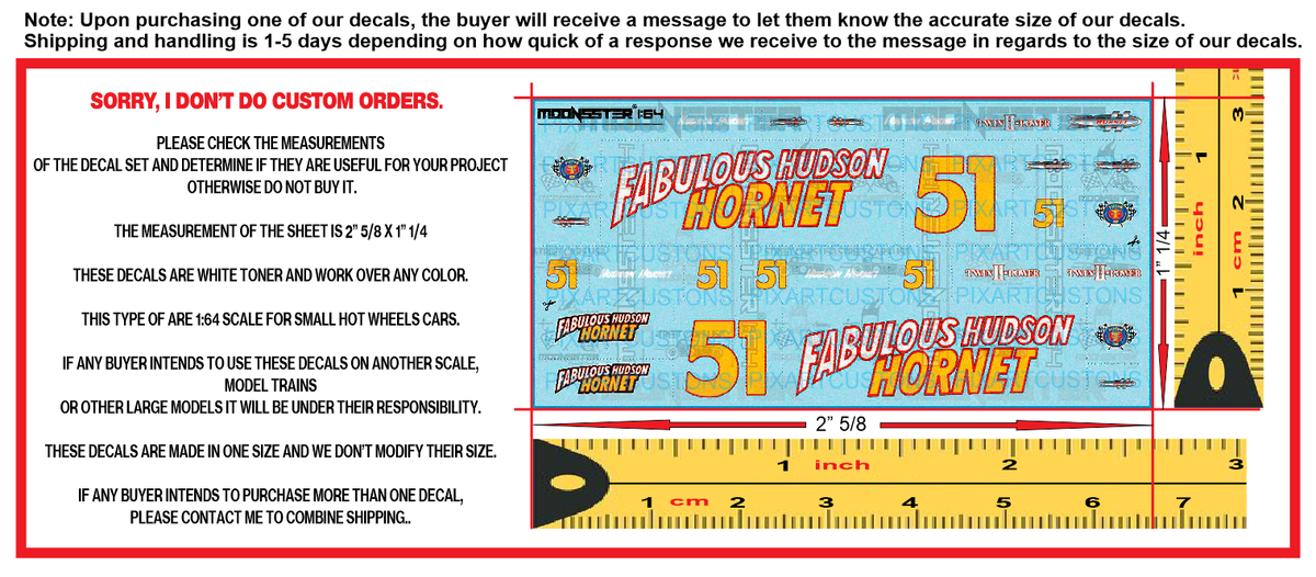 White Toner 1/64 Water Slide Decal Set Fabulous Hudson Hornet 51