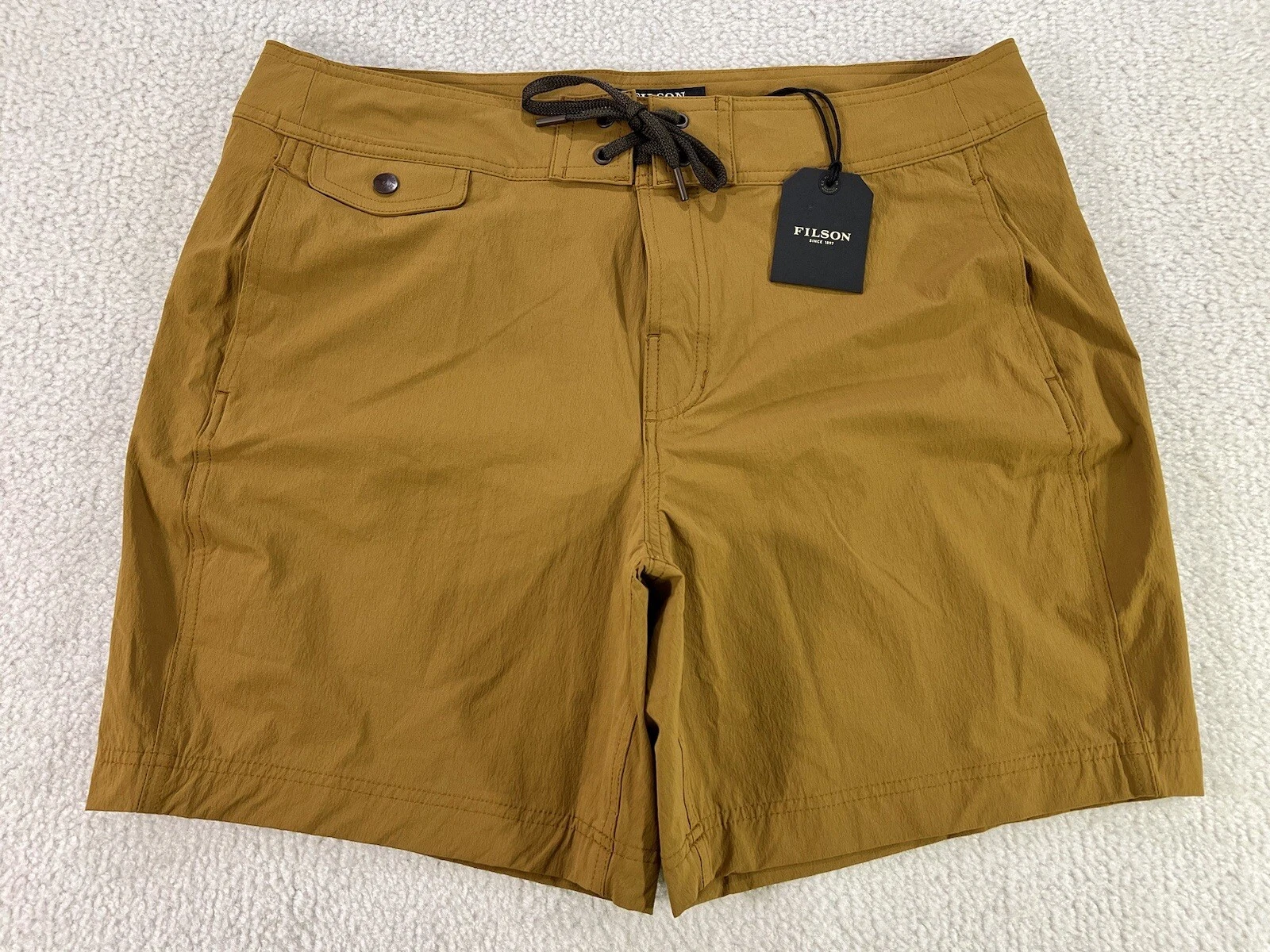 Filson Glacier Bay Trunks Swim Shorts Mens 38 Dark Burlap Tan Bronze Ochre $95