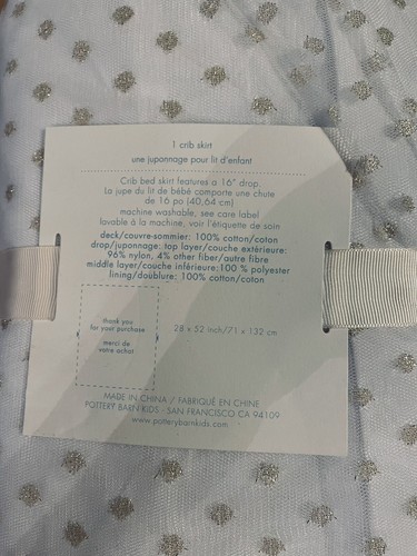 Pottery Barn Baby Crib Skirt Gold White Polka Dot Tulle Glitter Shimmer New - Picture 4 of 8