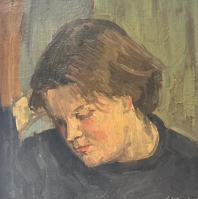 G Holland: Ein impressionistisches Porträt eines jungen Mädchens, Öl auf Karton, 1956