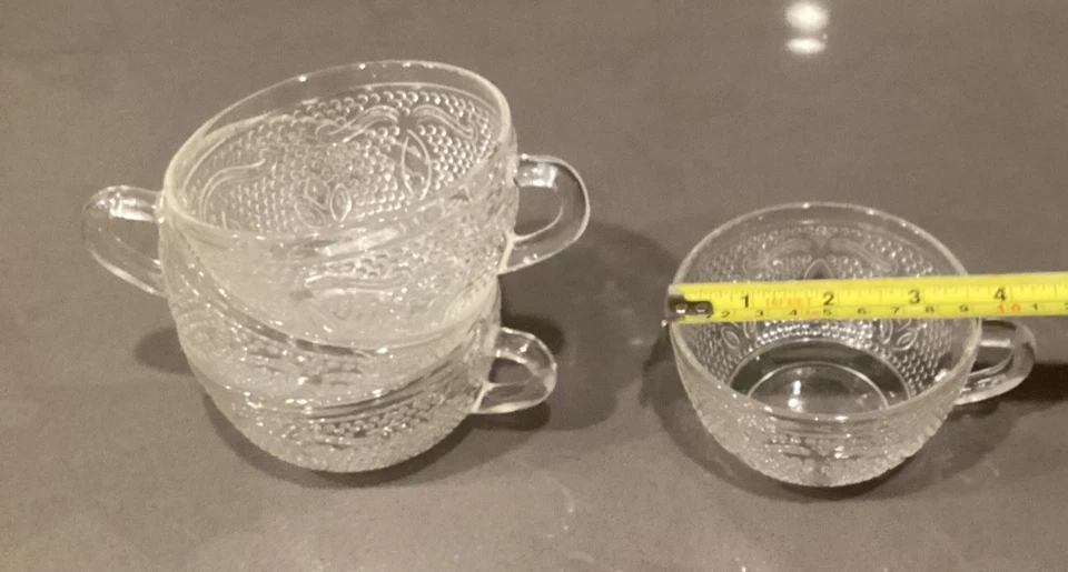 COMBO 1940s Federal Heritage Hobnail crystal 4 Cup, 6 Saucer, creamer, sugarbowl - Image 4 of 4