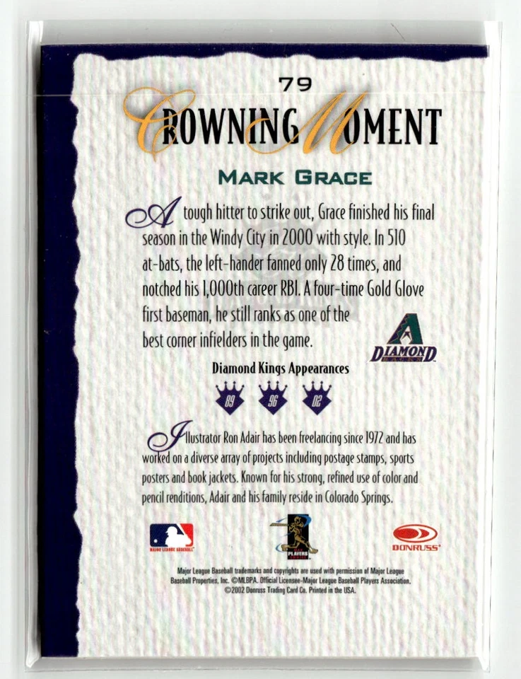 2002 Donruss Diamond Kings #79 Mark Grace Bronze Foil - Image 2 of 2