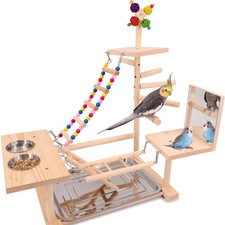 Wooden Bird Parrots Playground, Bird Perch Stand, with Bird Ladder Chewing To...