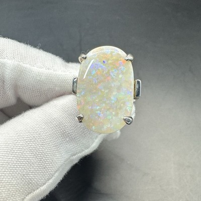 Australian Solid Natural White Opal Ring Sterling Silver Ring 925 Size M1/2