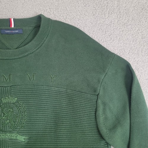 Pull homme Tommy Hilfiger vintage logo écusson XL vert coton tricot pull - Photo 8/20