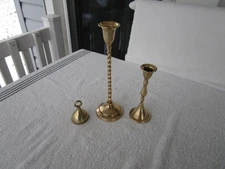 SET OF 3~~BRASS METAL~ "MERRY CHRISTMAS BELL + 2  CANDLE HOLDERS"  ~~CLEAN!!