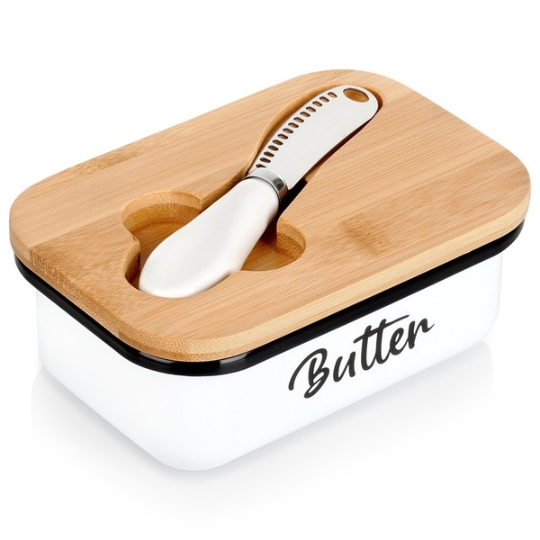 Butterdose Butterglocke ButterbehäLter Mit Bambusdeckel Und Buttermesser Vilde-image
