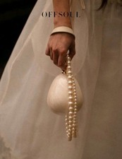 White Wedding Bride Faux Pearl Acrylic Marble Evening Bag, Elegant Handled Purse