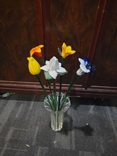 5 ART GLASS ORANGE YELLOW BLUE WHITE LEAF LON...
